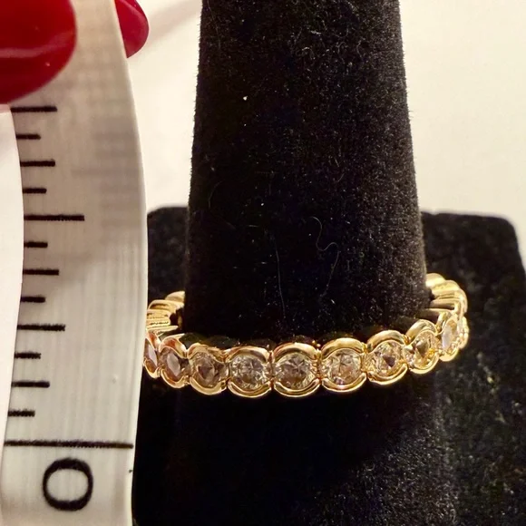 Ring - sz 8 - gold tone band with clear crystals - new! Dainty - classic. BOGO - Picture 9 of 10